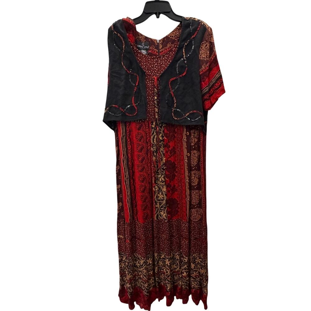 Carole Little Maxi Dress Womens 16 Multicolor Tribal Abstract Vintage 90s sequin